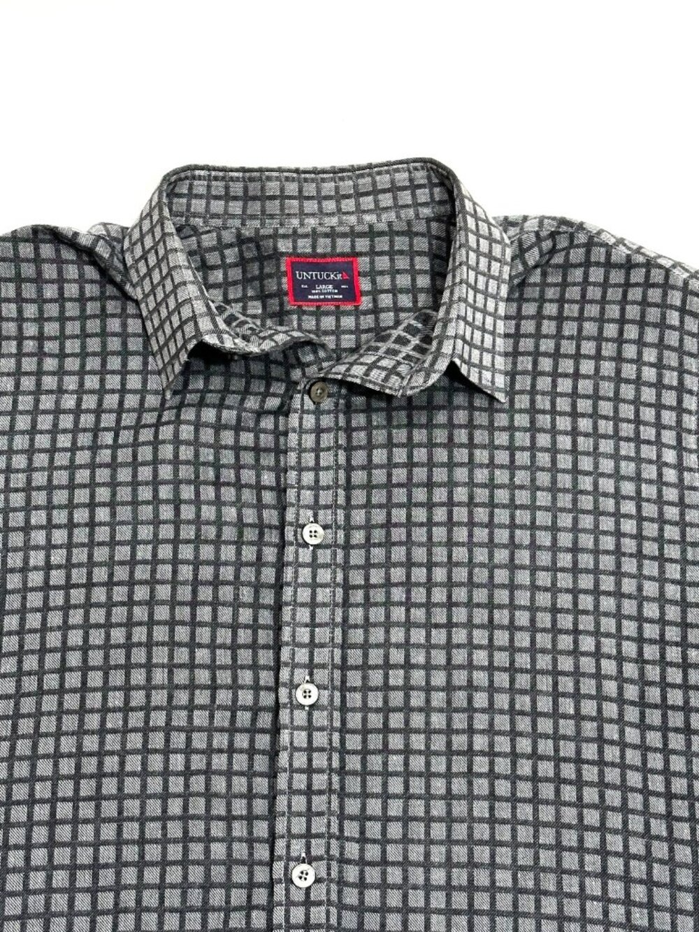 UNTUCKit Mens Large Gray Check Button Up Shirt Long Sleeve 100% Cotton Casual - Picture 2 of 16